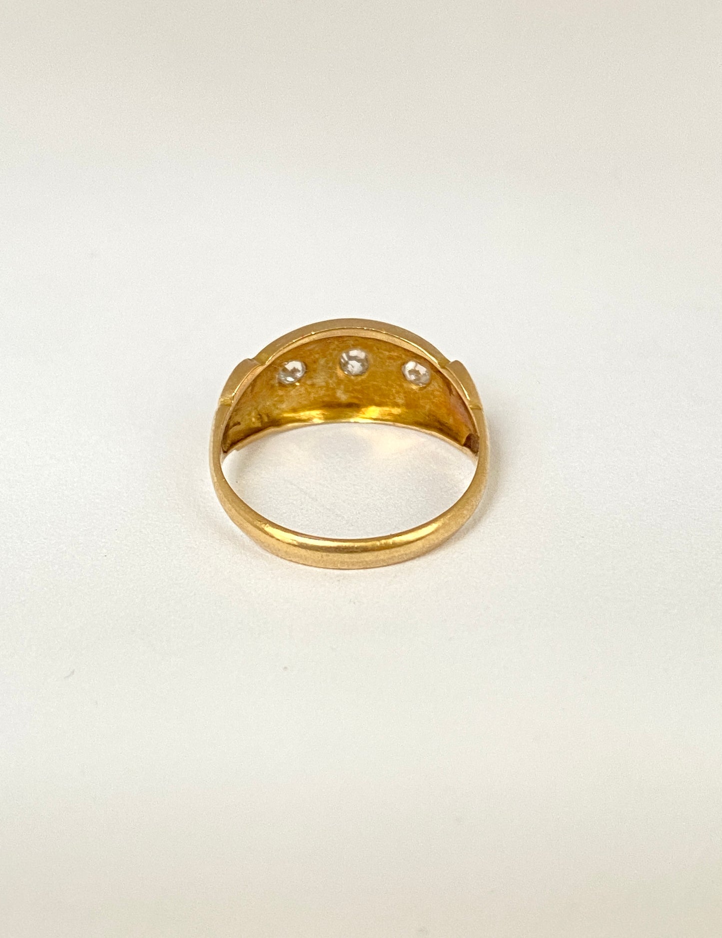 Antique, 18ct Gold, Triple Diamond Gypsy Ring, Hallmarked Birmingham, 1912