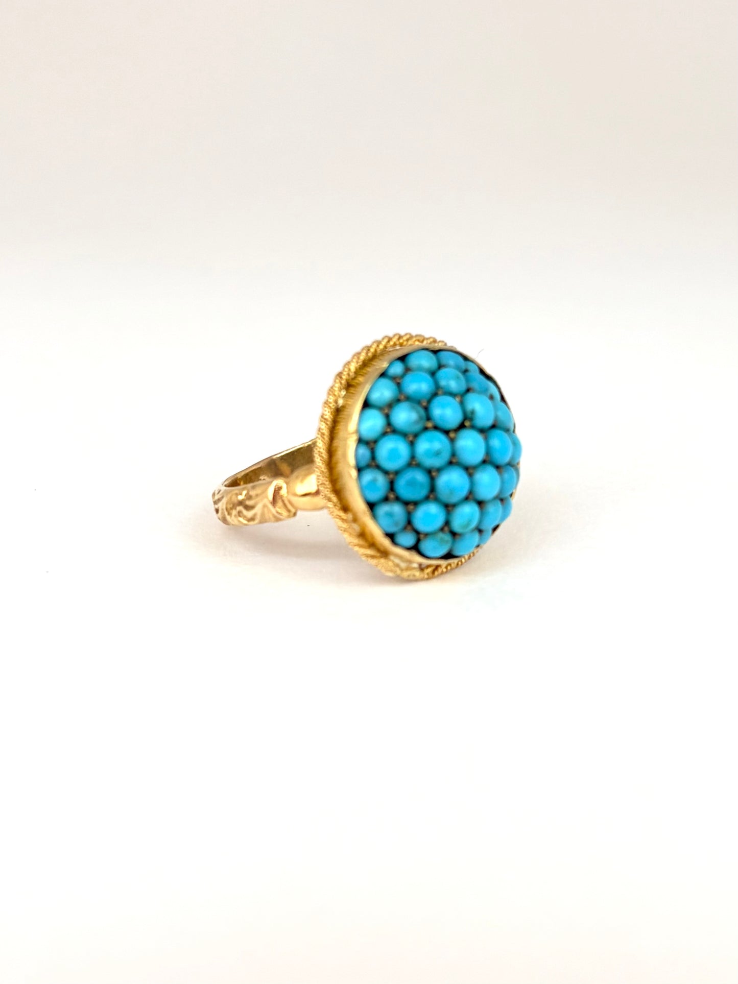 Art Deco, 18ct Gold Turquoise Bombe Ring with Locket Back
