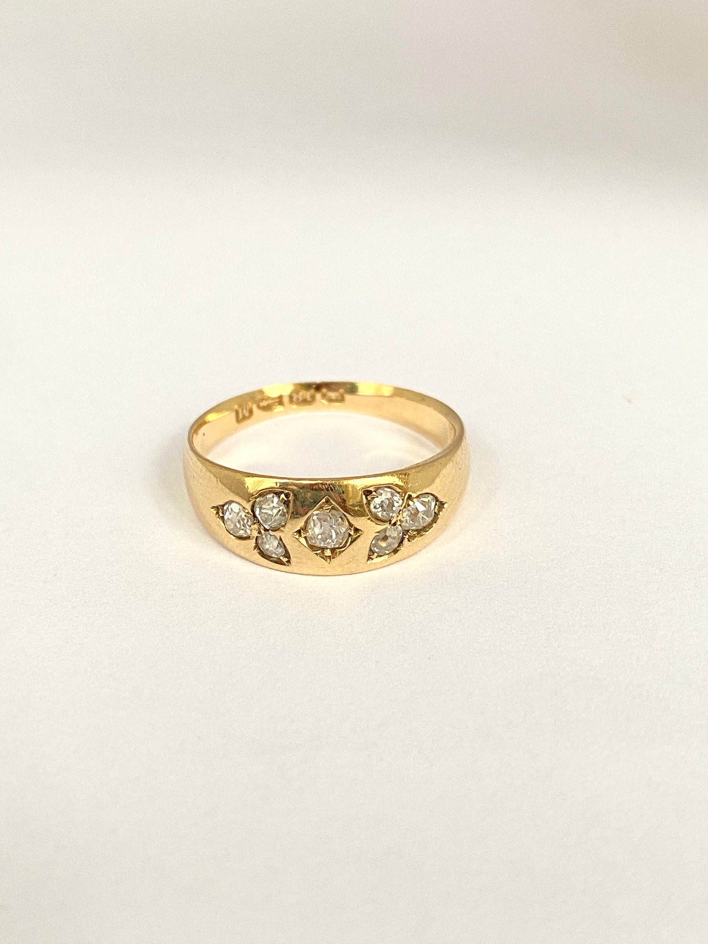 Antique, 18ct Gold, Old Cut Diamond, Gypsy Starburst Ring, Hallmarked Chester, 1895