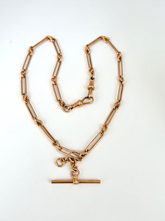 Antique 9ct Gold Trombone and Lovers Knot Link Chain: Hallmarked Birmingham 1925