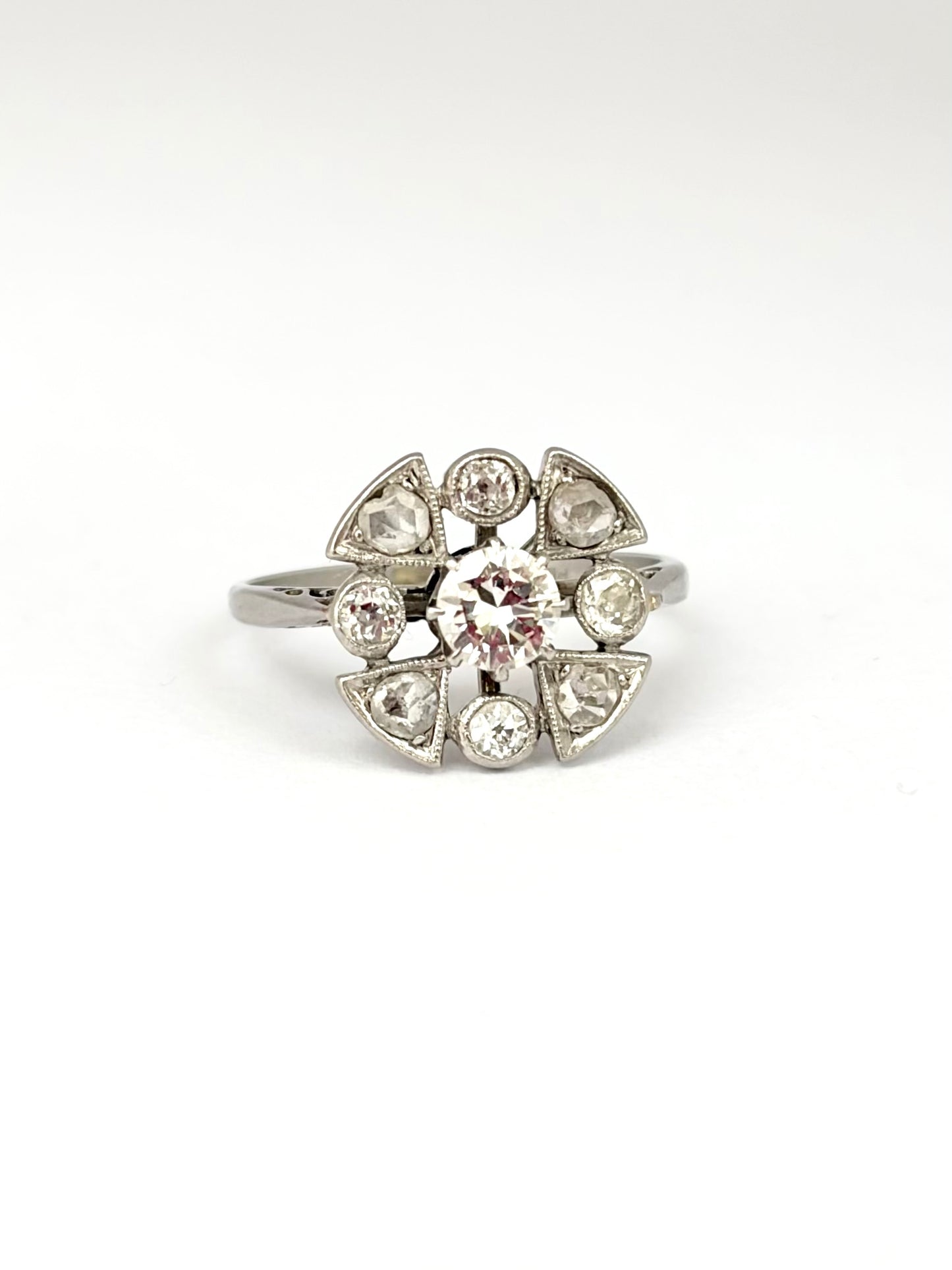 Art Deco, Platinum and Mixed Cut Diamond Engagement Ring
