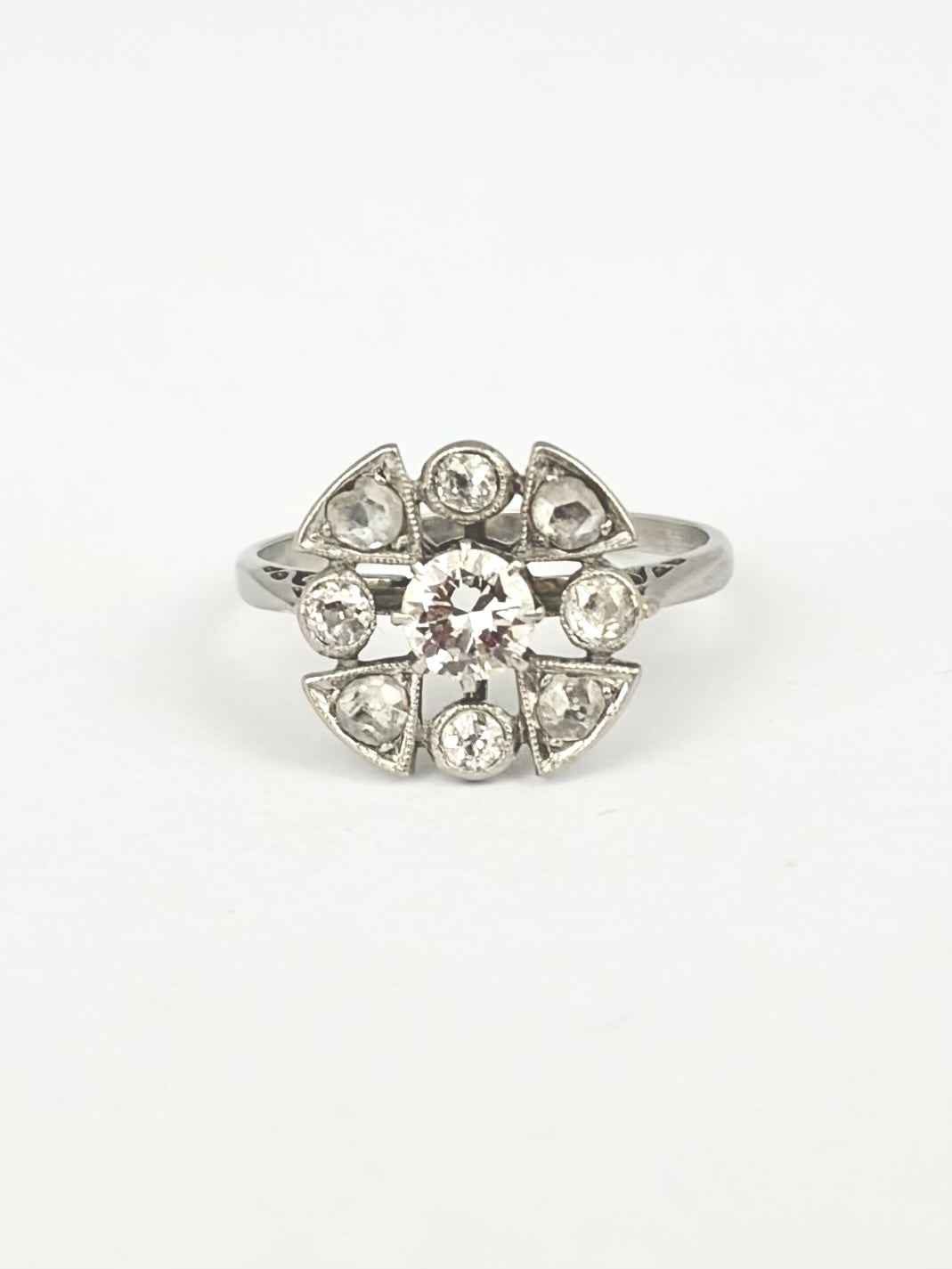 Art Deco, Platinum and Mixed Cut Diamond Engagement Ring
