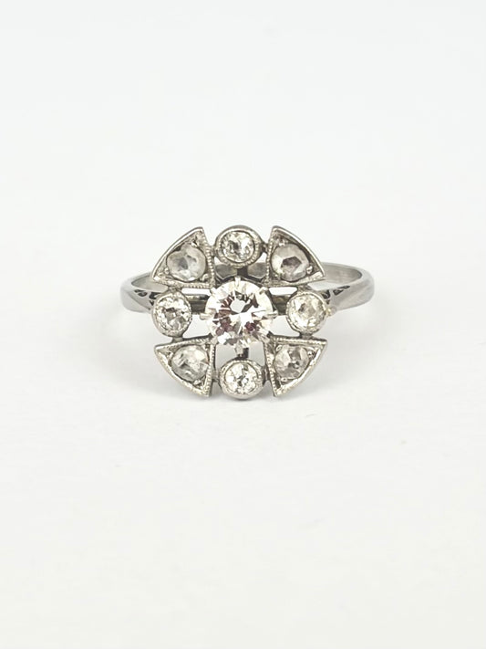 Art Deco, Platinum and Mixed Cut Diamond Engagement Ring