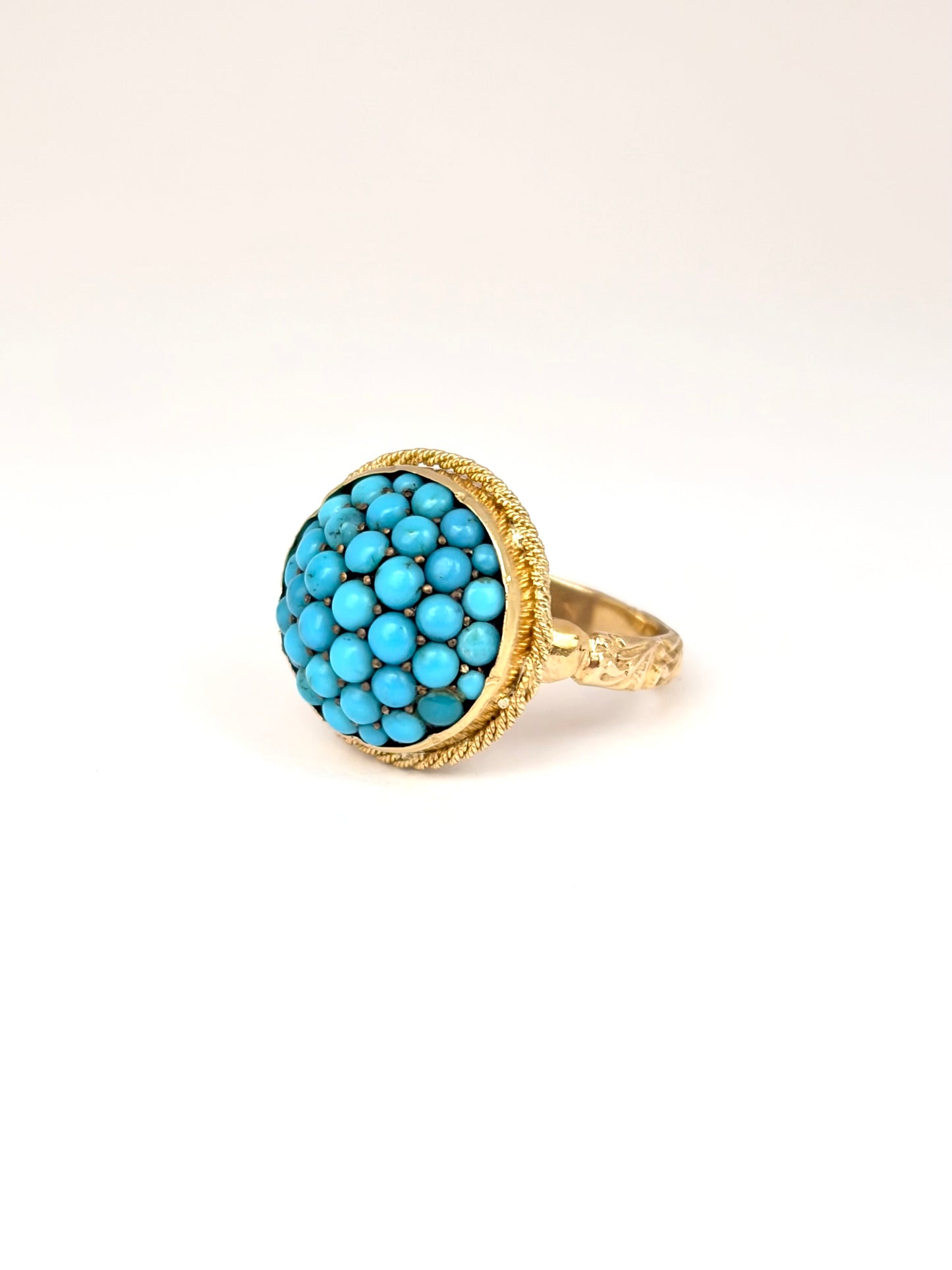Art Deco, 18ct Gold Turquoise Bombe Ring with Locket Back