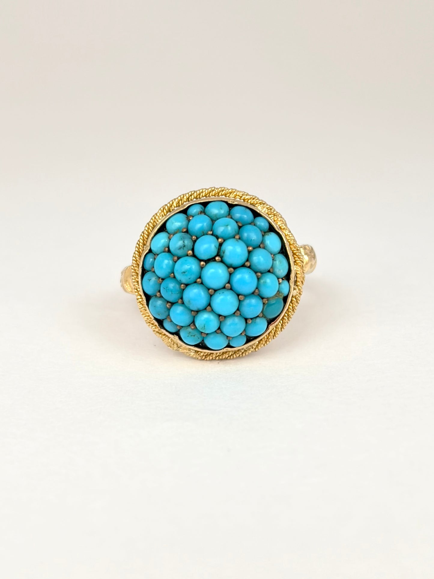 Art Deco, 18ct Gold Turquoise Bombe Ring with Locket Back