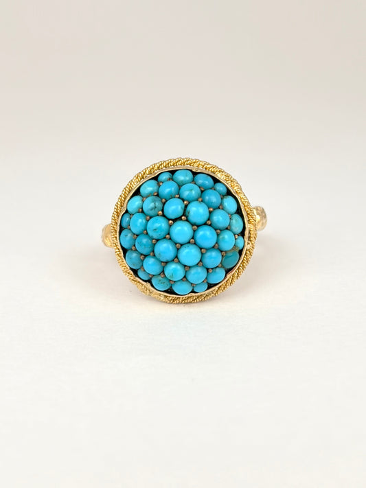 Art Deco, 18ct Gold Turquoise Bombe Ring with Locket Back