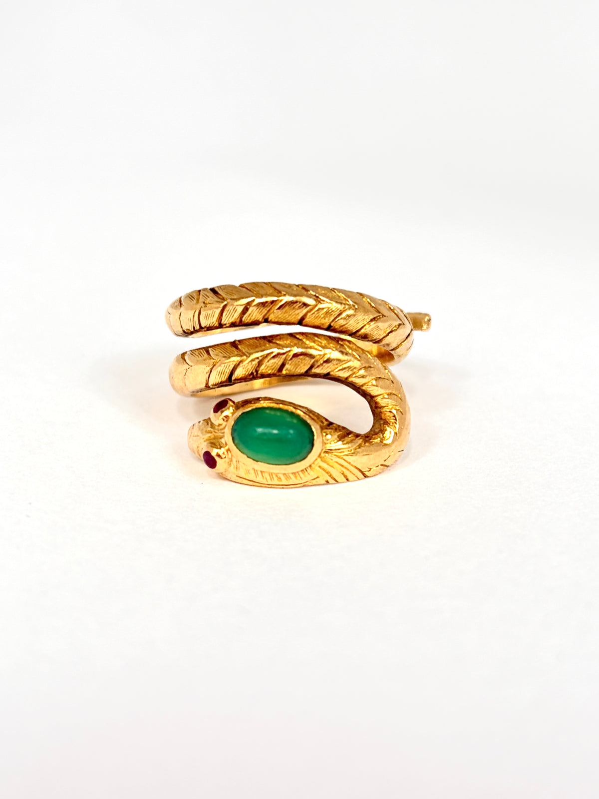 Rare, Vintage, 18ct Gold, Chrysoprase and Ruby  Snake Ring, 9.42g