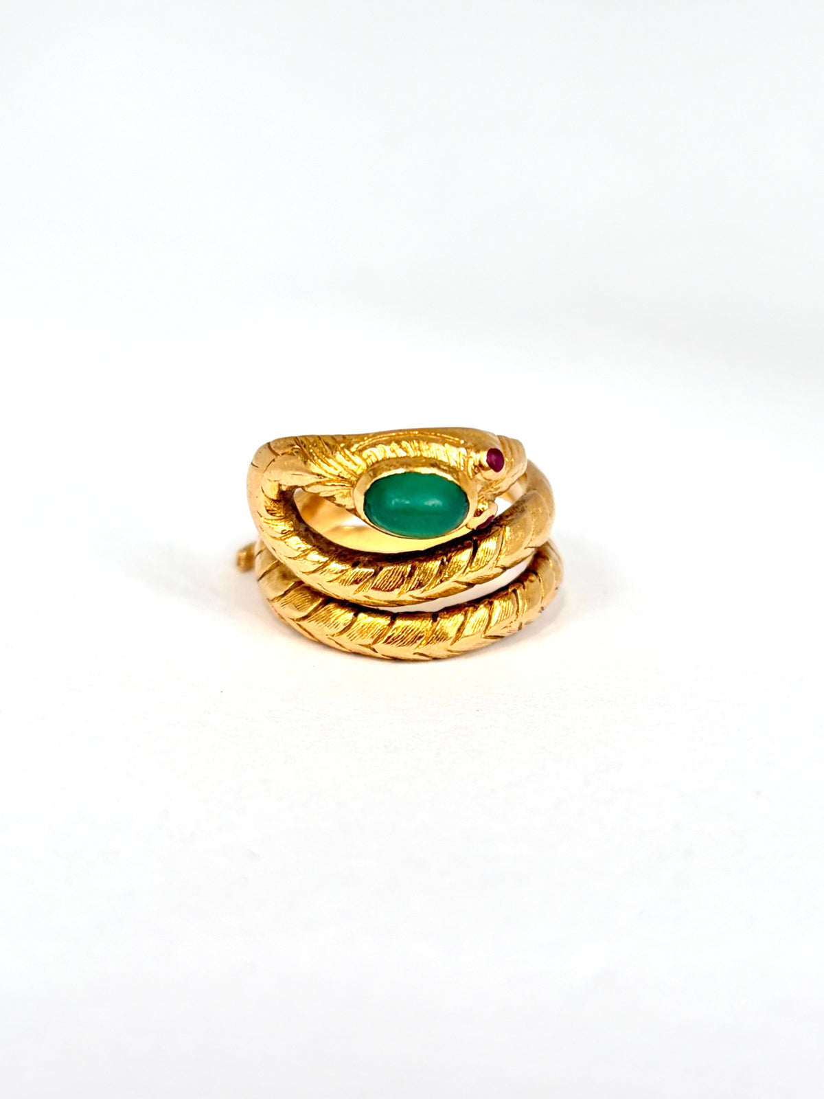 Rare, Vintage, 18ct Gold, Chrysoprase and Ruby  Snake Ring, 9.42g