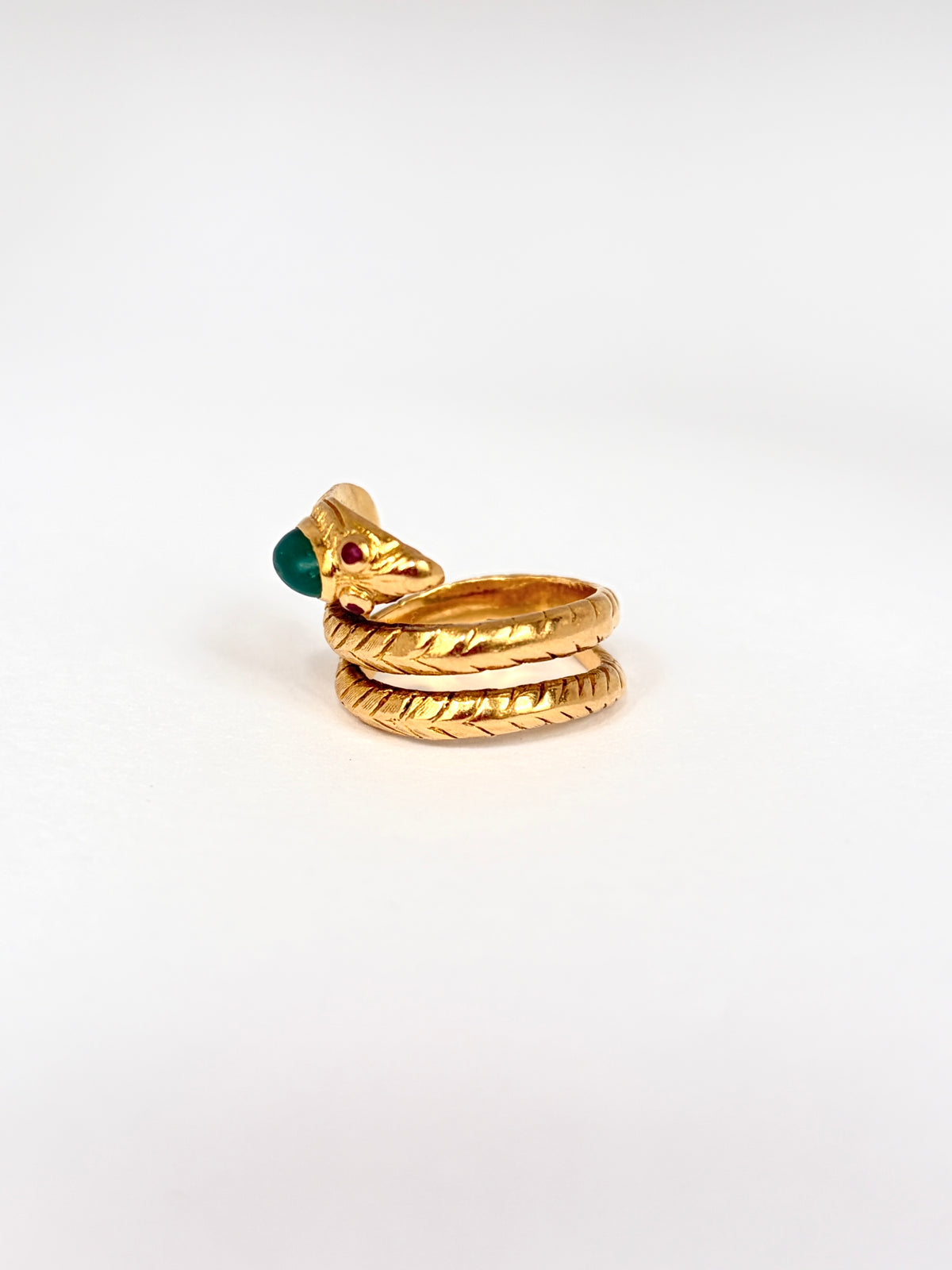 Rare, Vintage, 18ct Gold, Chrysoprase and Ruby  Snake Ring, 9.42g