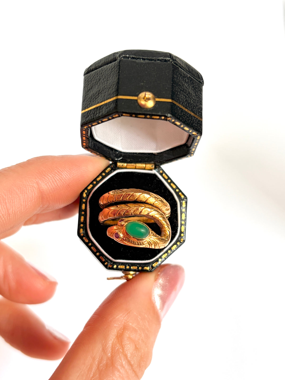 Rare, Vintage, 18ct Gold, Chrysoprase and Ruby  Snake Ring, 9.42g