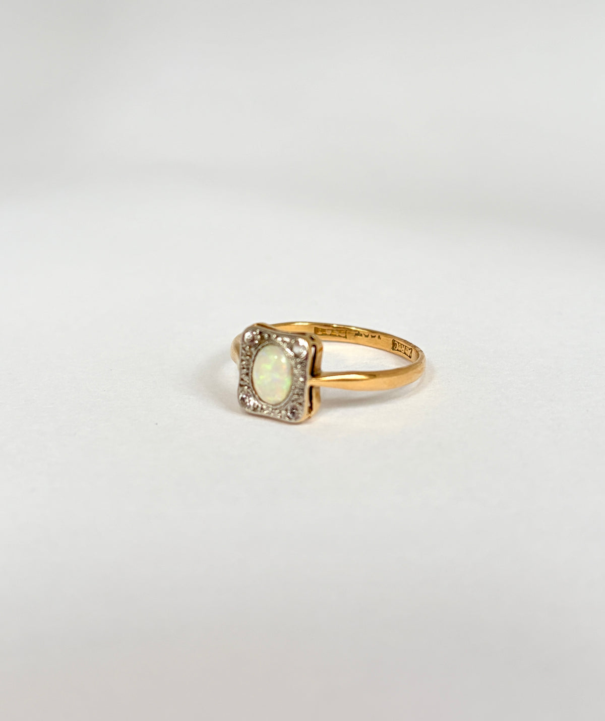 Vintage, Platinum Opal and Old Cut Diamond Cluster Ring, Marked 18ct/Plat