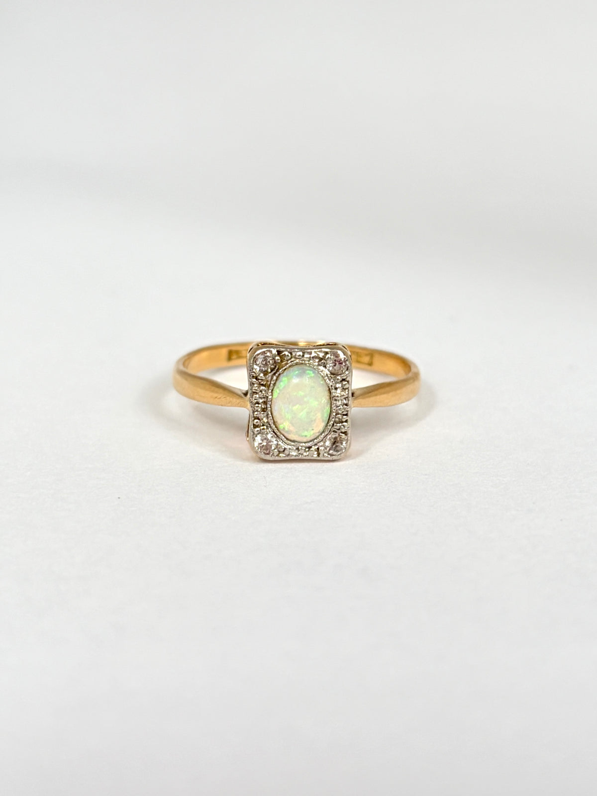 Vintage, Platinum Opal and Old Cut Diamond Cluster Ring, Marked 18ct/Plat
