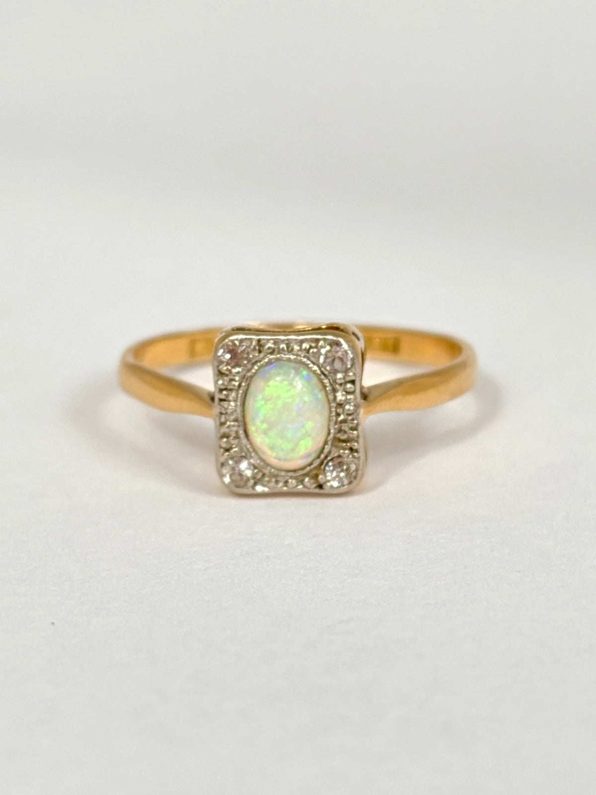 Vintage, Platinum Opal and Old Cut Diamond Cluster Ring, Marked 18ct/Plat