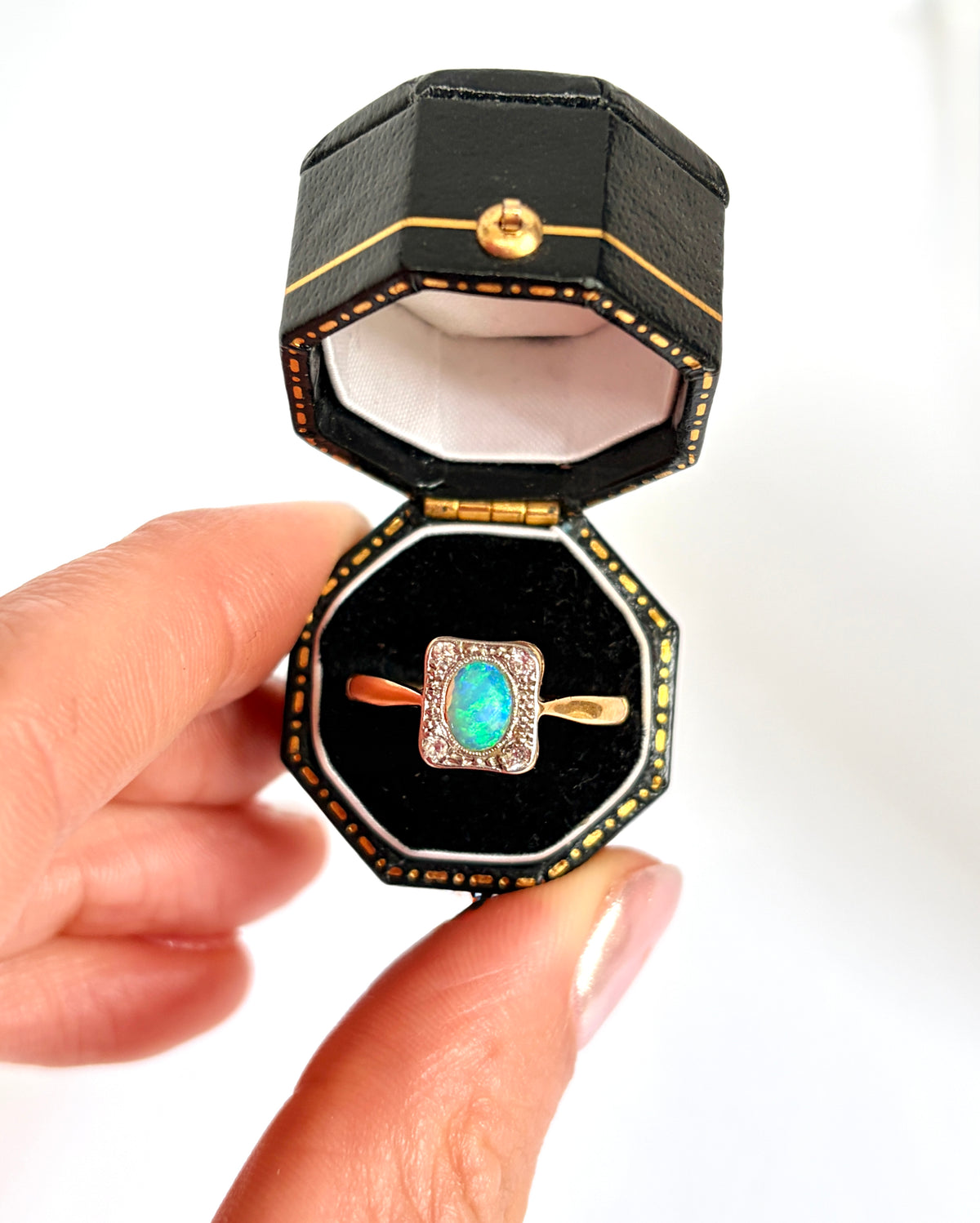 Vintage, Platinum Opal and Old Cut Diamond Cluster Ring, Marked 18ct/Plat