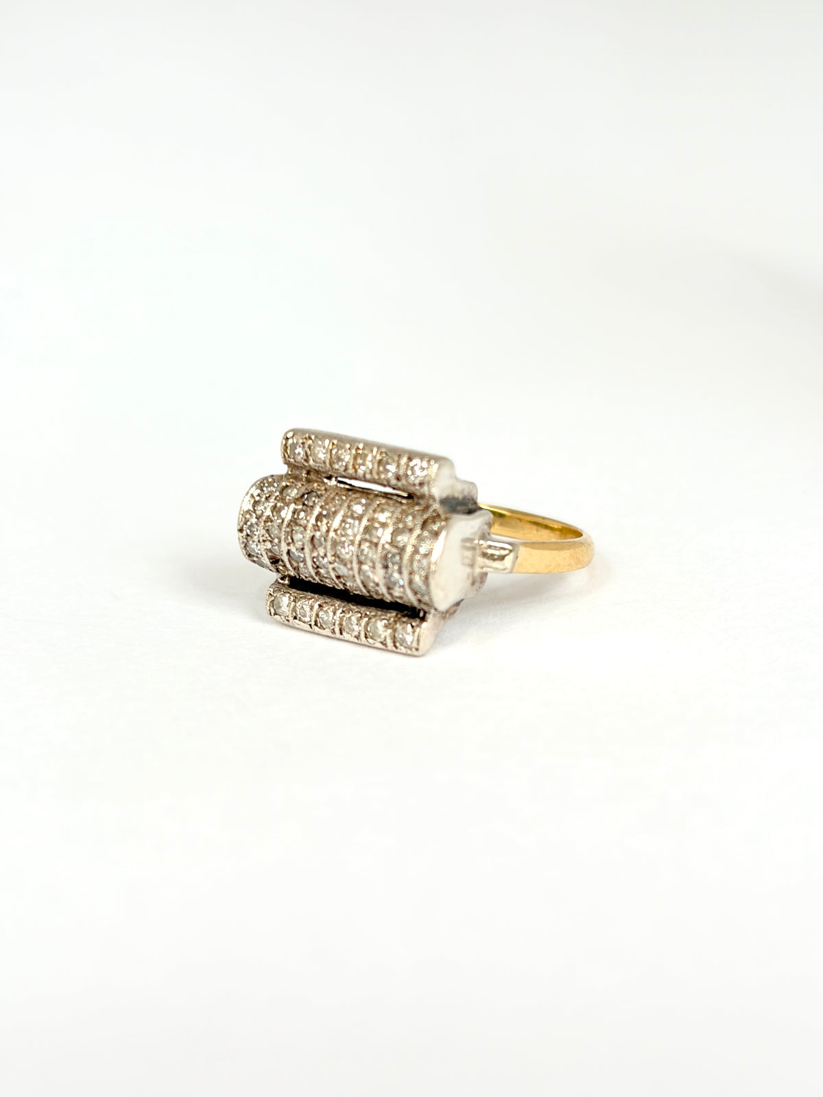 Very cool, Art Deco 18ct Gold and Silver,  Diamond 'Roller' Ring