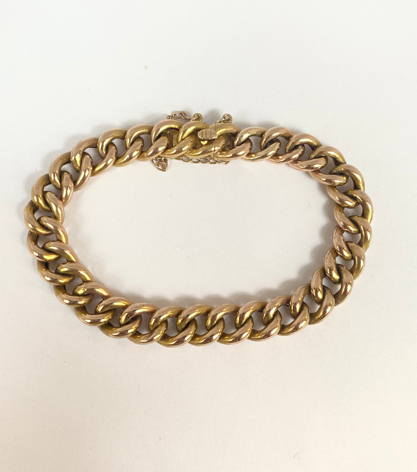 Antique, 15ct Gold Curb Chain Bracelet with Safety Chain (7 inches) 16.20g