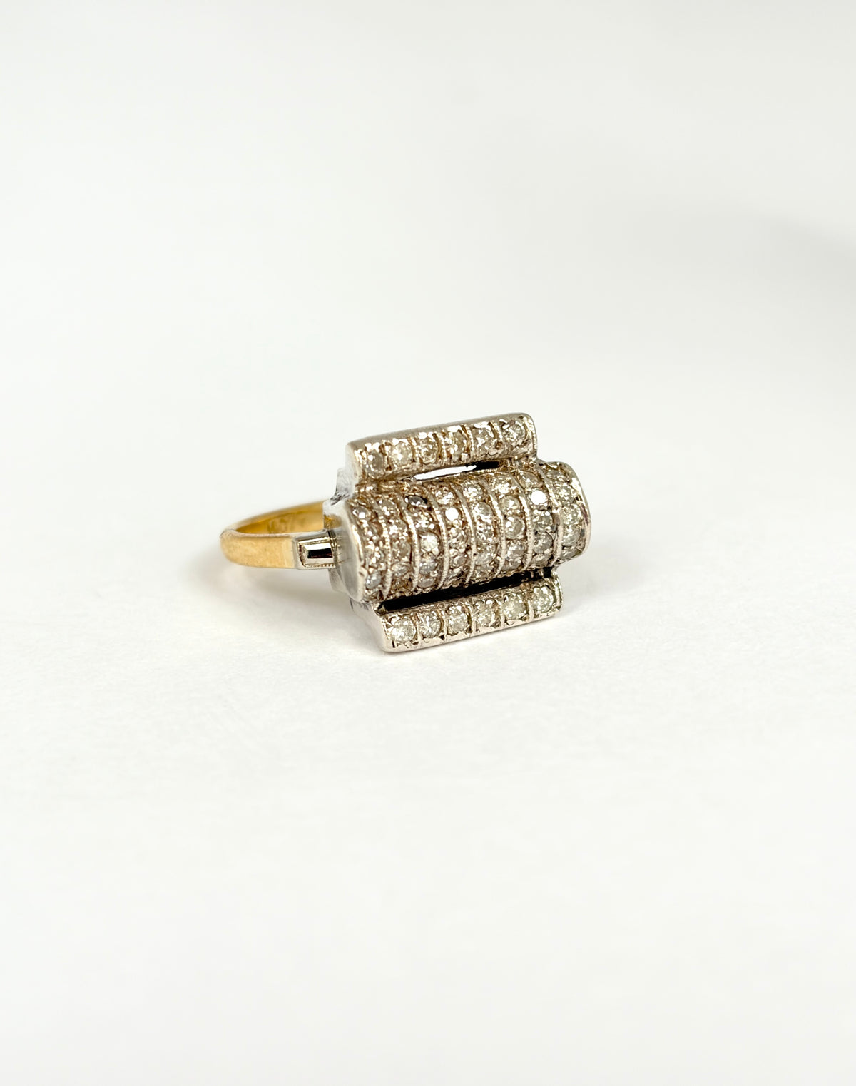 Very cool, Art Deco 18ct Gold and Silver,  Diamond 'Roller' Ring