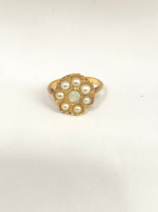 RESERVED Antique, Edwardian, 18ct Gold Opal and Pearl Ring