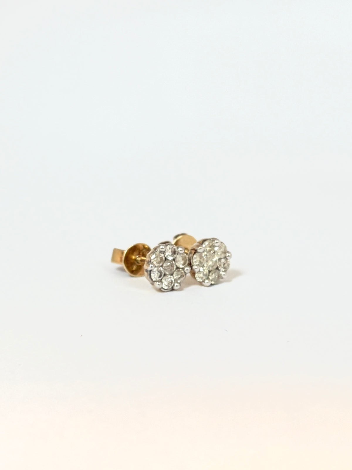 Vintage, 9ct Gold Diamond Earring Flower Studs
