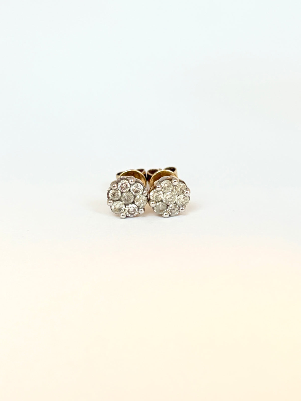 Vintage, 9ct Gold Diamond Earring Flower Studs