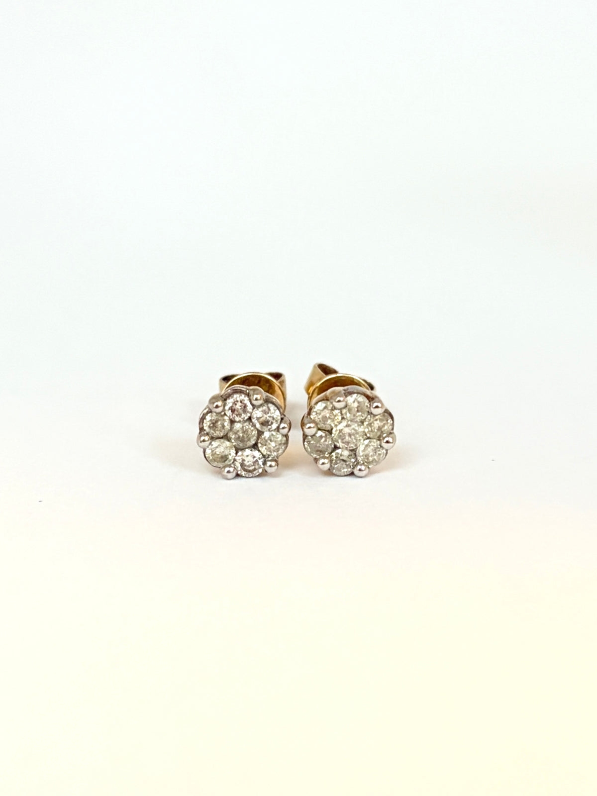 Vintage, 9ct Gold Diamond Earring Flower Studs