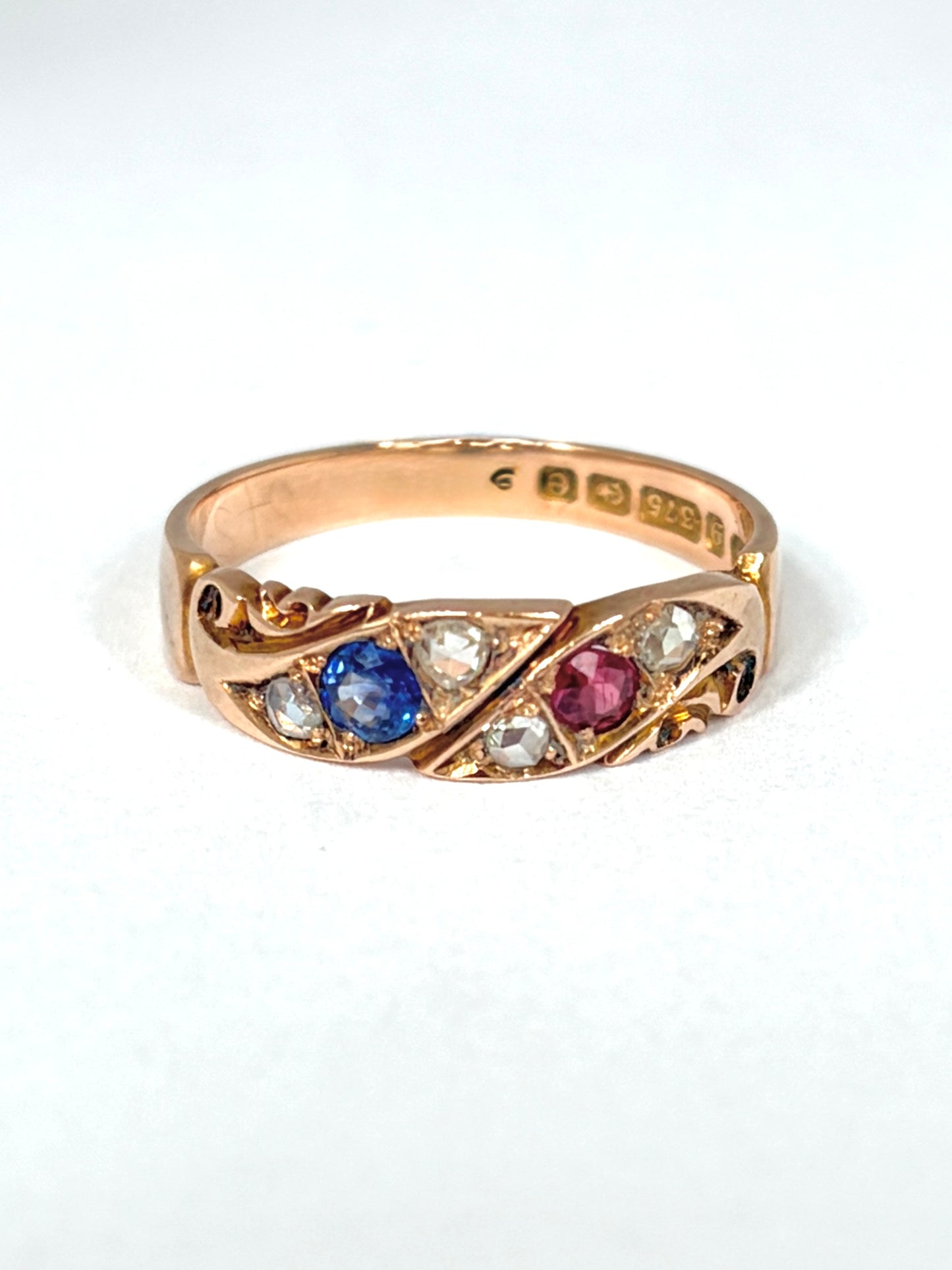 Antique 9ct Gold Diamond, Ruby & Sapphire Ring, Hallmarked Birmingham, 1904