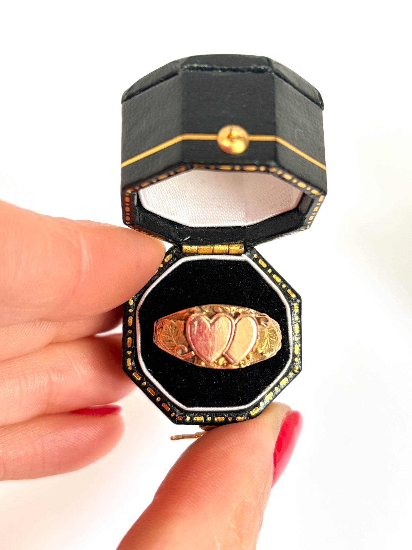 Victorian, 15ct Gold, Two tone Vintage Double Heart Ring