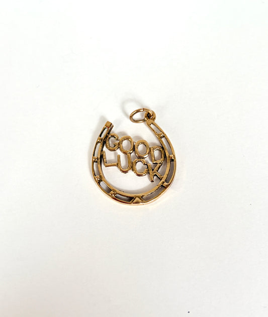Vintage 9ct Gold Horse Shoe 'Good Luck' Pendant, Hallmarked, London 1970 and G.T