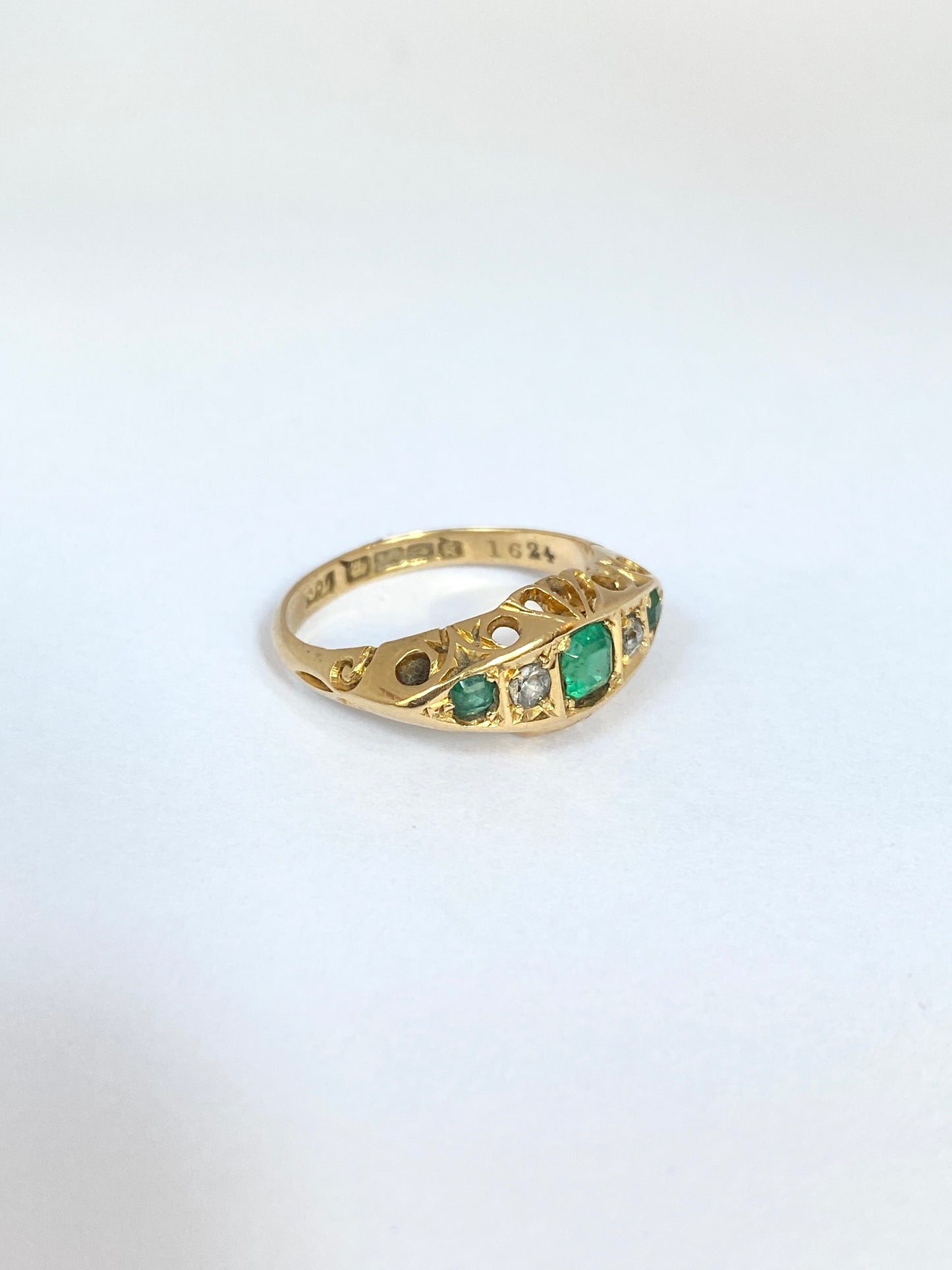 Antique, Edwardian 18ct Gold Emerald and Diamond Engagement Ring. Hallmarked, 18ct Gold, Birmingham and 1909