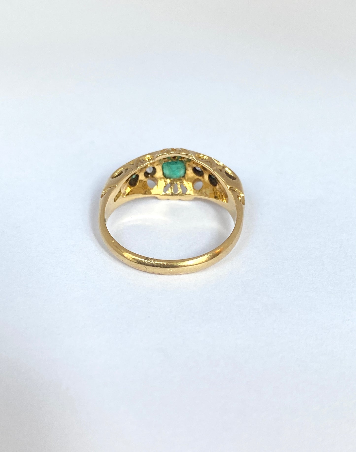 Antique, Edwardian 18ct Gold Emerald and Diamond Engagement Ring. Hallmarked, 18ct Gold, Birmingham and 1909