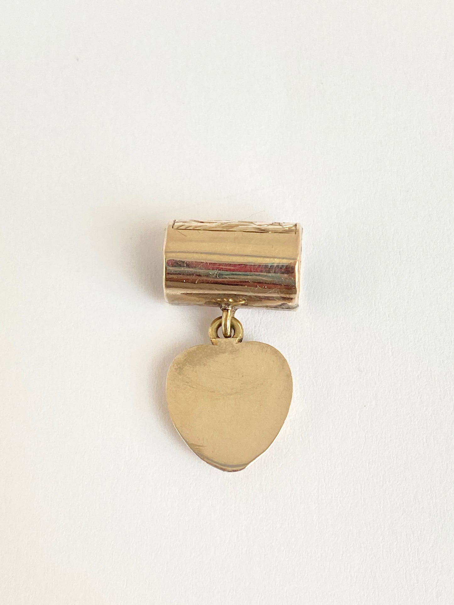 Unusual, Vintage, 9ct Gold Engraved Heart Pendant with Slider Mechanism