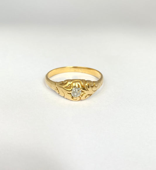 Antique, 18ct Gold, Old Mine Cut, Diamond Gypsy Solitaire Ring, 3,32g