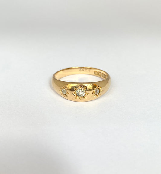 Antique, 18ct Gold, Old Cut Diamond, 3 Star, Gypsy Ring, Hallmarked Birmingham, 1917 (3.71g)