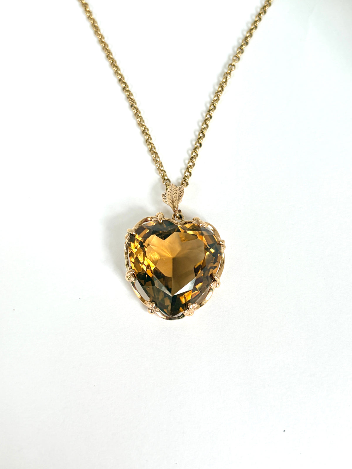Vintage 9ct Gold, Large Citrine Heart necklace, 14.52g