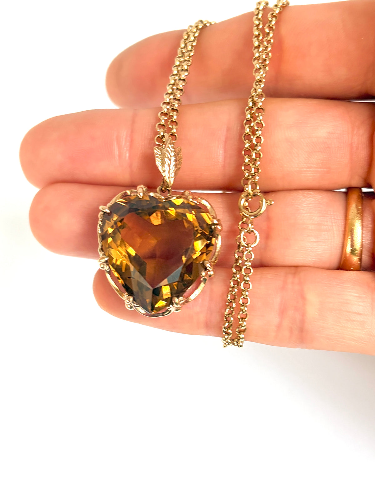 Vintage 9ct Gold, Large Citrine Heart necklace, 14.52g
