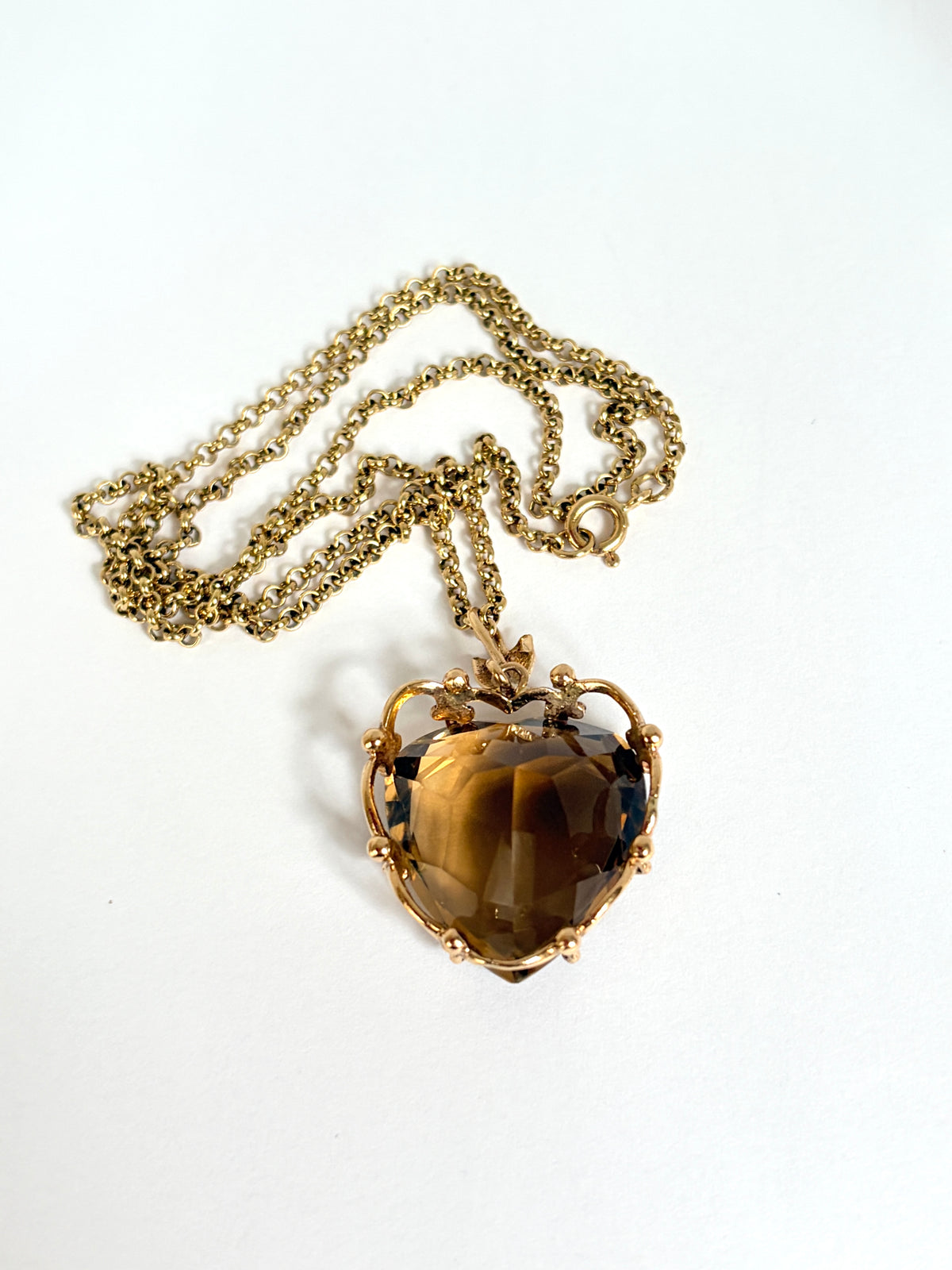 Vintage 9ct Gold, Large Citrine Heart necklace, 14.52g
