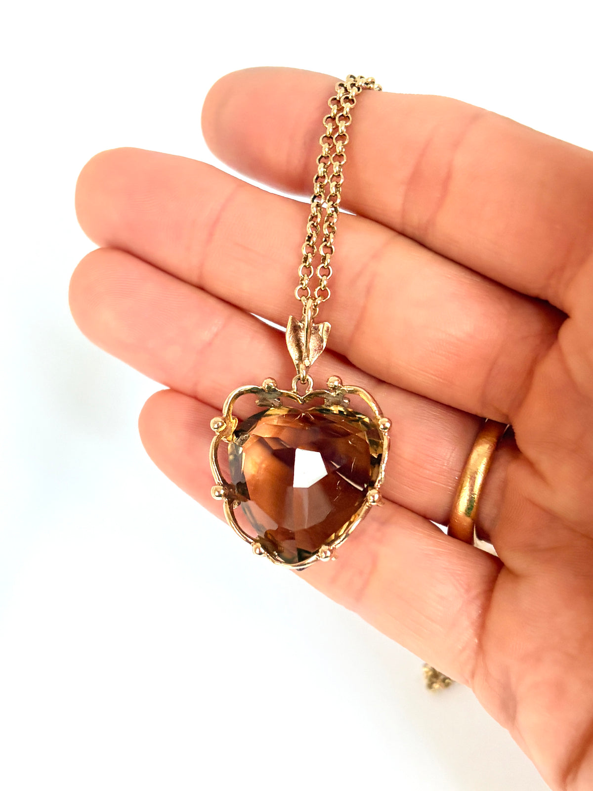 Vintage 9ct Gold, Large Citrine Heart necklace, 14.52g
