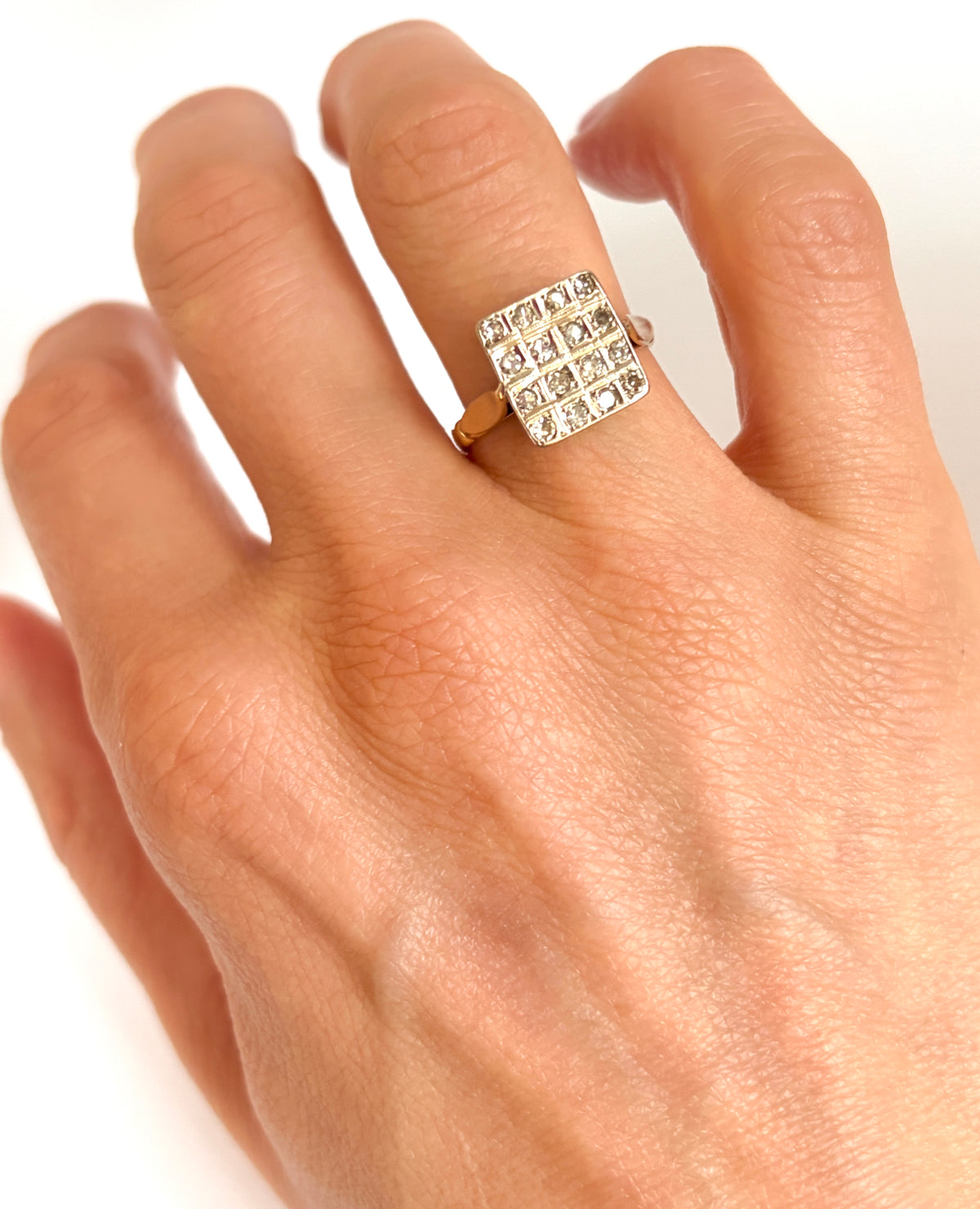 Art Deco 18ct Gold, Diamond Chequerboard Ring, 4.30g