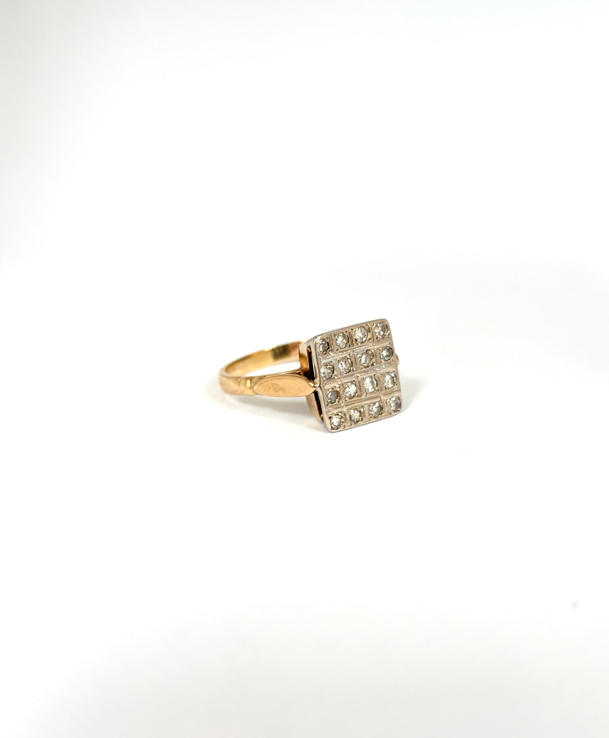 Art Deco 18ct Gold, Diamond Chequerboard Ring, 4.30g