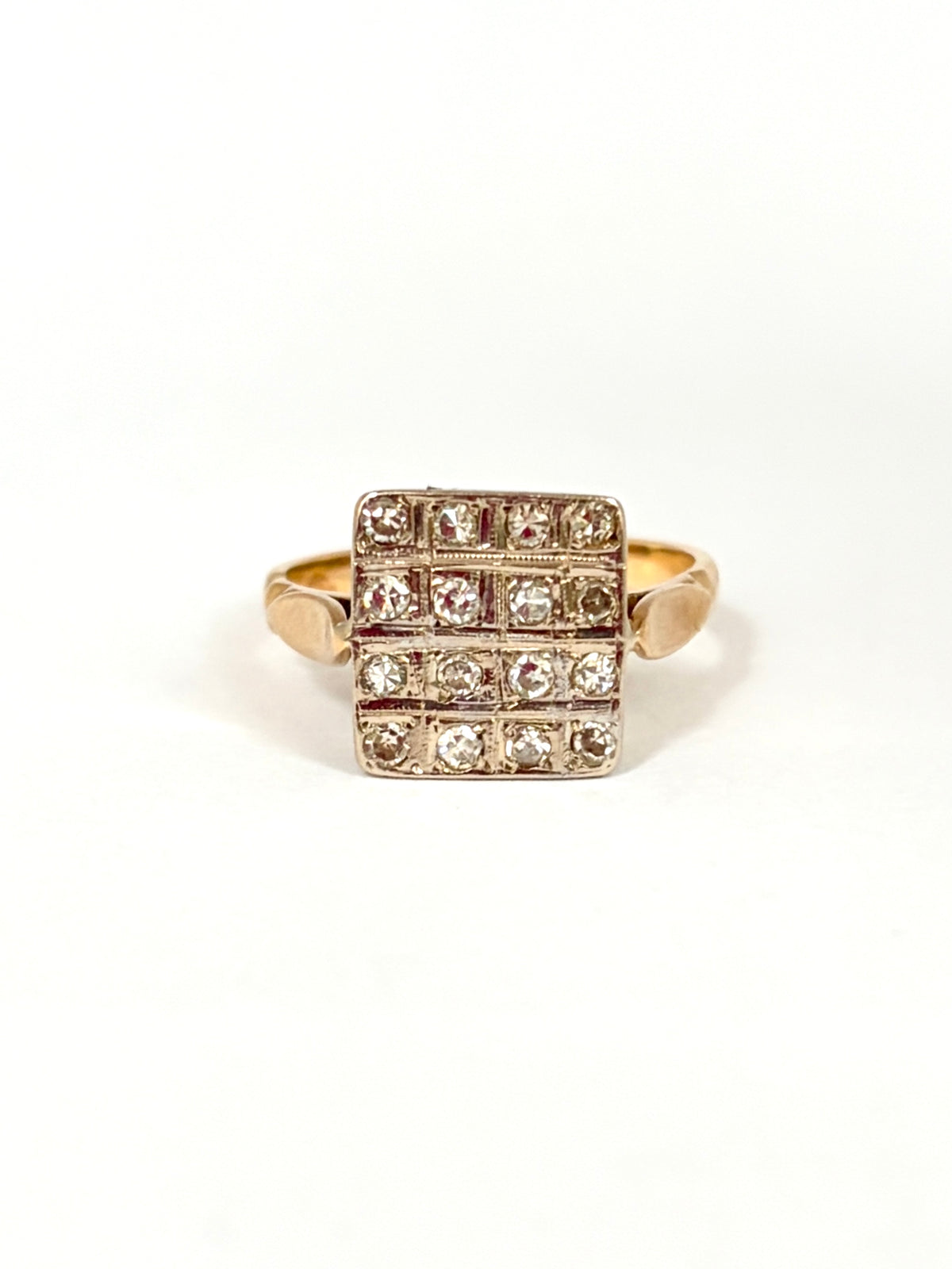 Art Deco 18ct Gold, Diamond Chequerboard Ring, 4.30g