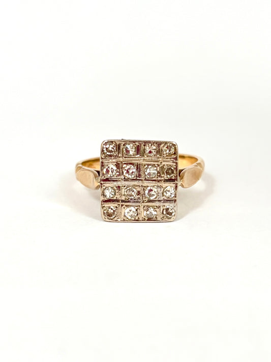 Art Deco 18ct Gold, Diamond Chequerboard Ring, 4.30g
