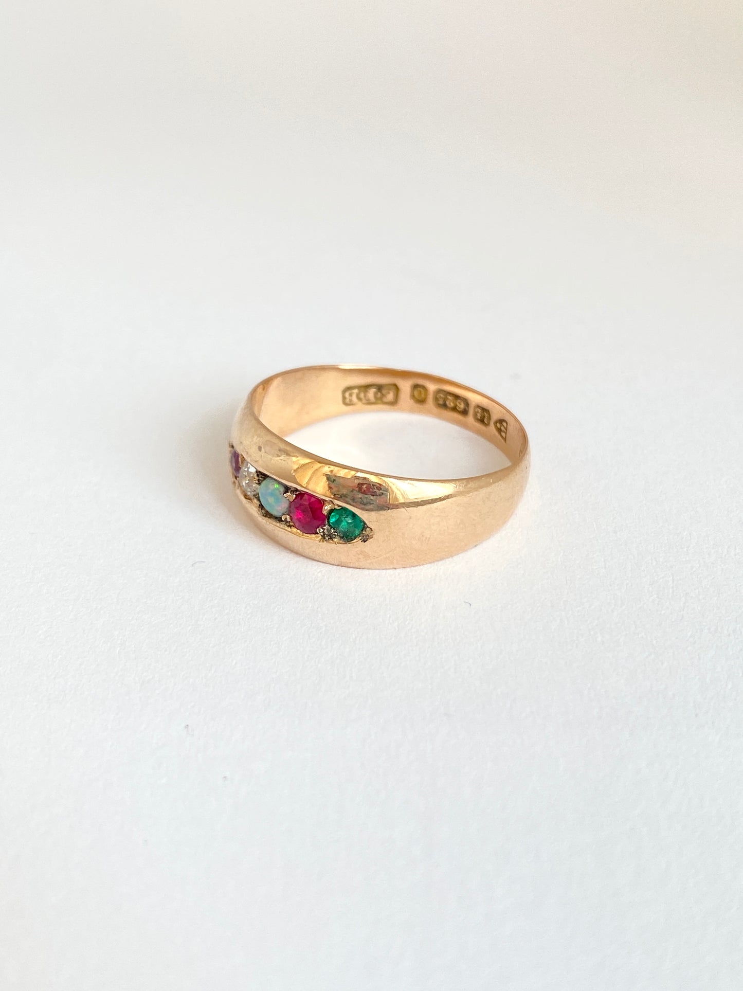 Antique, 15ct Gold Multigem Acrostic, 'ADORE' ring, Hallmarked 15ct Gold, 1897
