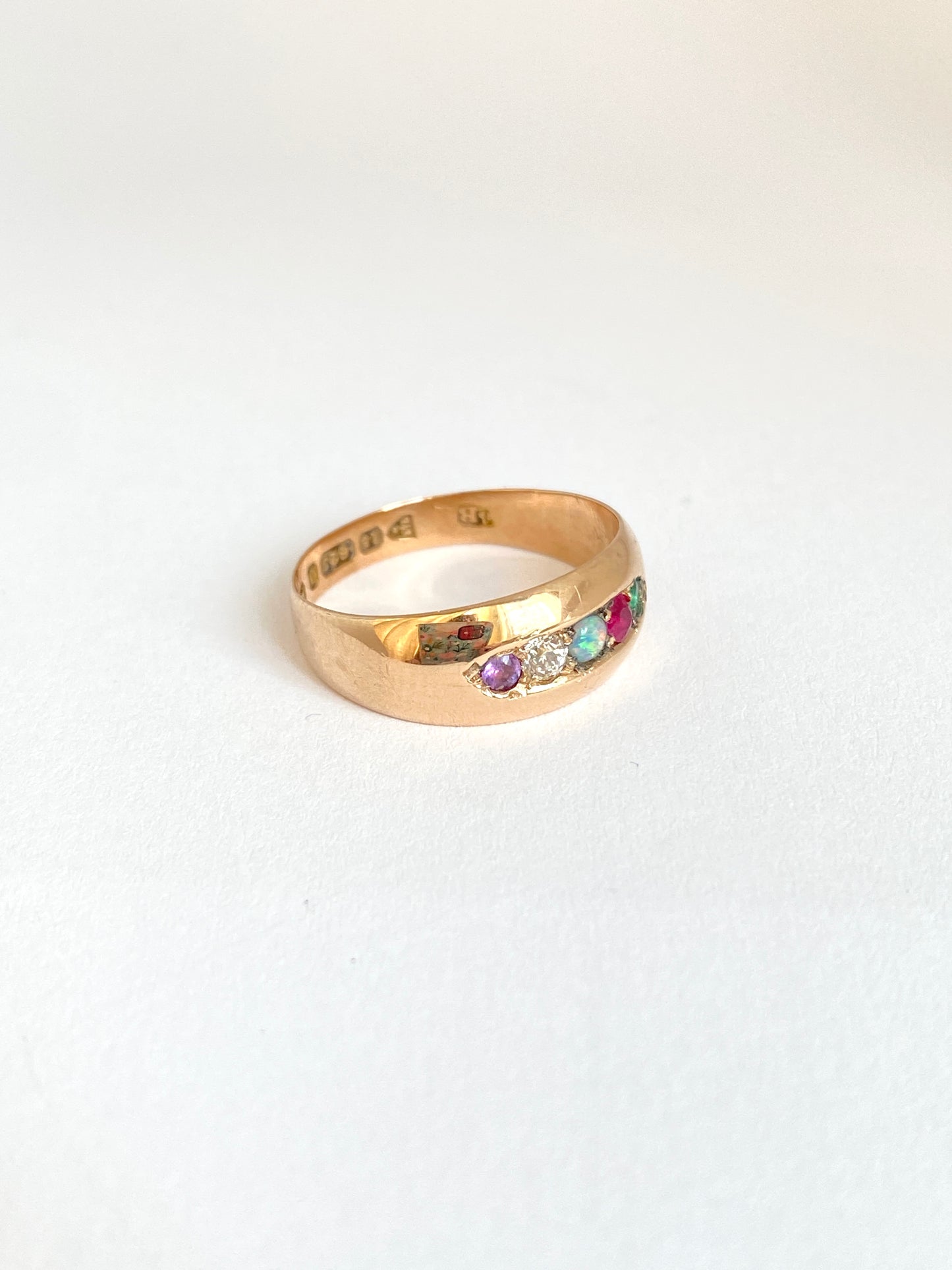 Antique, 15ct Gold Multigem Acrostic, 'ADORE' ring, Hallmarked 15ct Gold, 1897