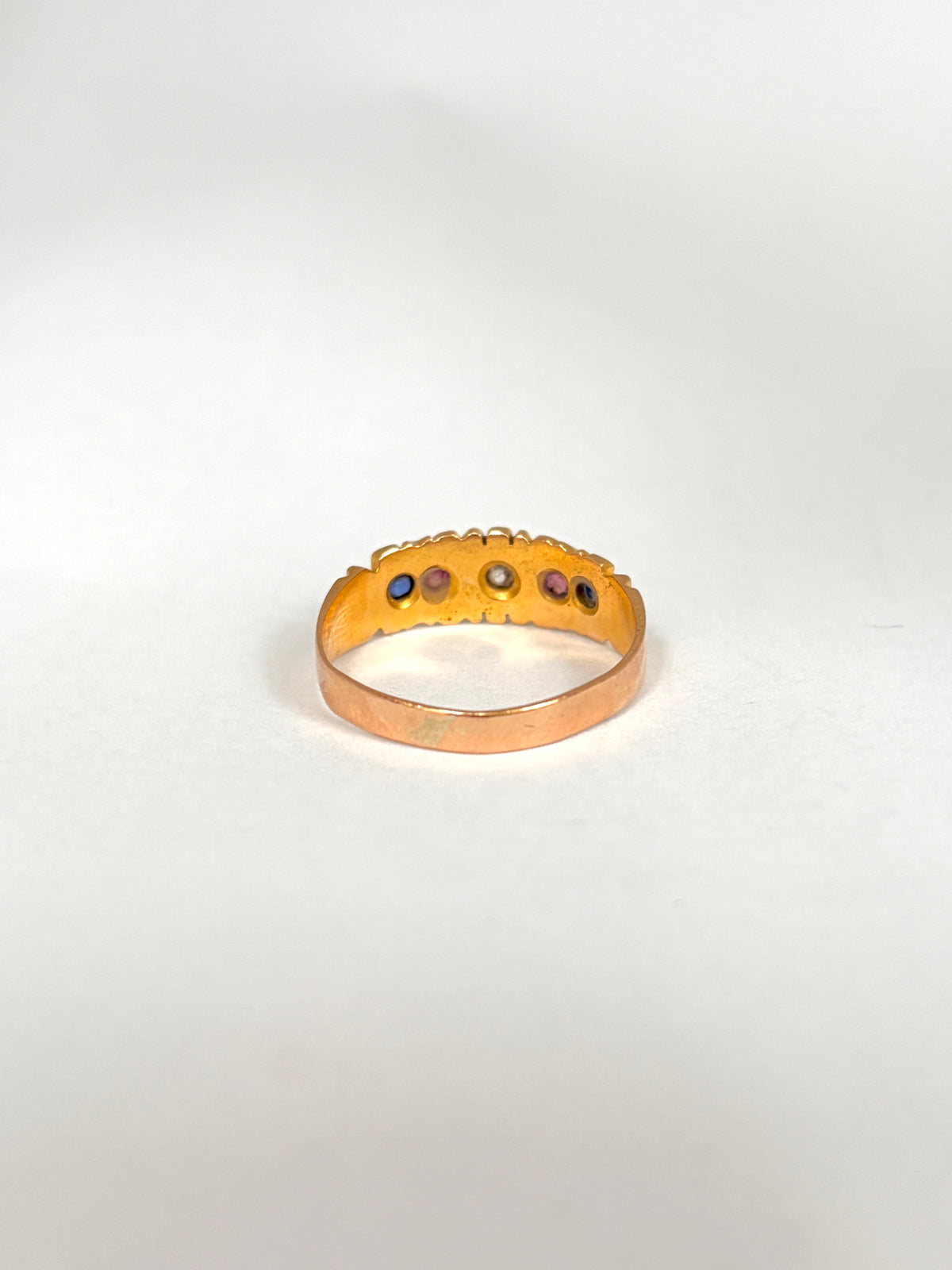 Antique 15ct Gold Diamond, Ruby & Sapphire Ring, Hallmarked Chester, 15ct Gold