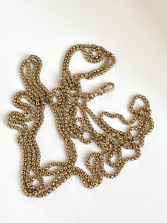 Antique, 9ct Gold Victorian Pierced Link Long Guard, 62 inches, 22.94g