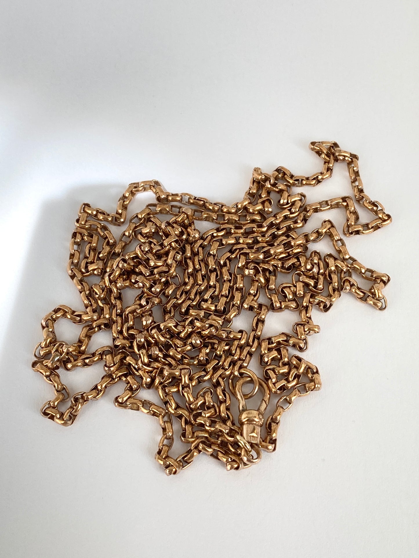 57 inch, Antique, Rolled Gold Victorian Long Guard Chain with Dog Clip 23.6g