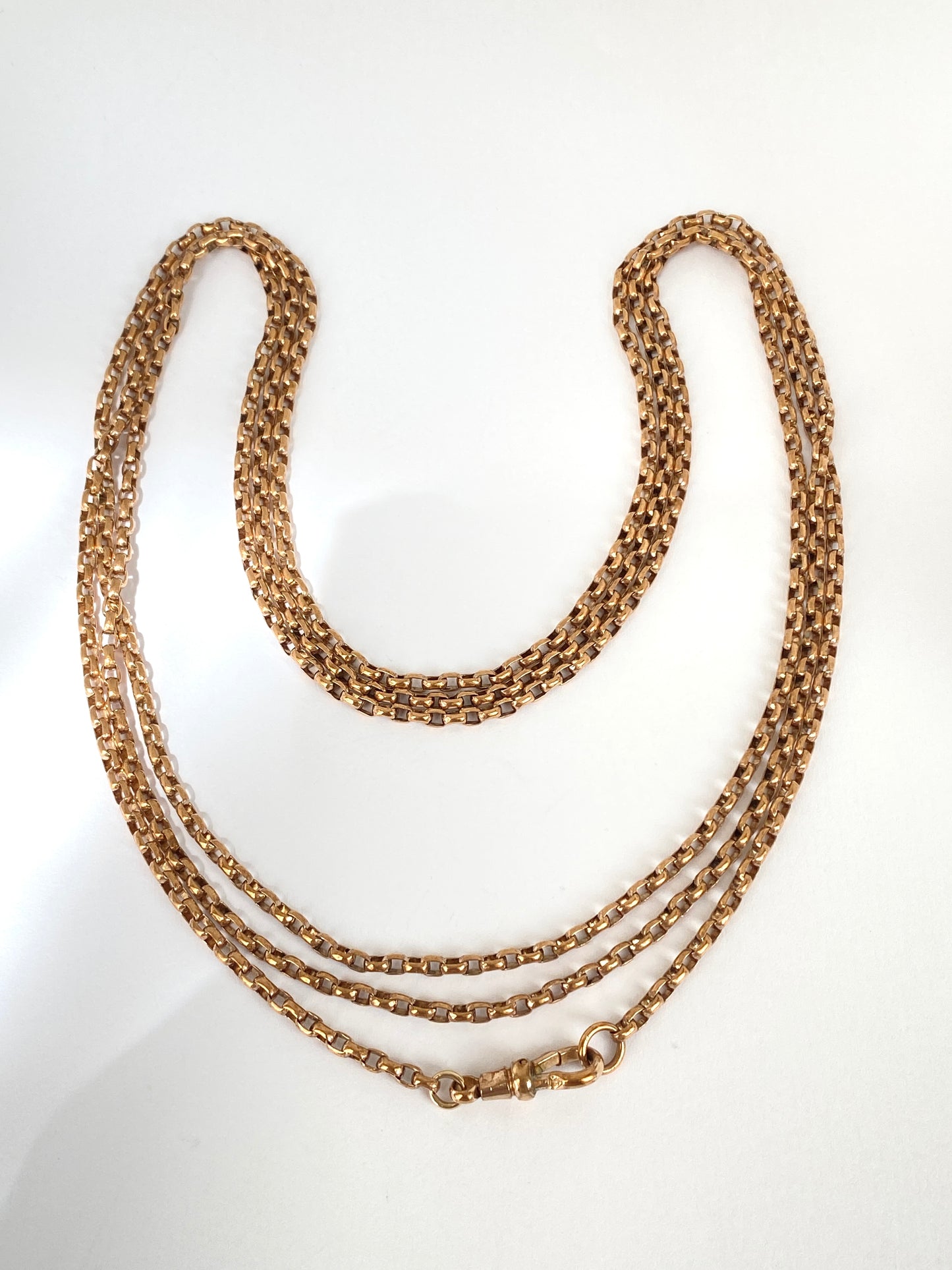 57 inch, Antique, Rolled Gold Victorian Long Guard Chain with Dog Clip 23.6g