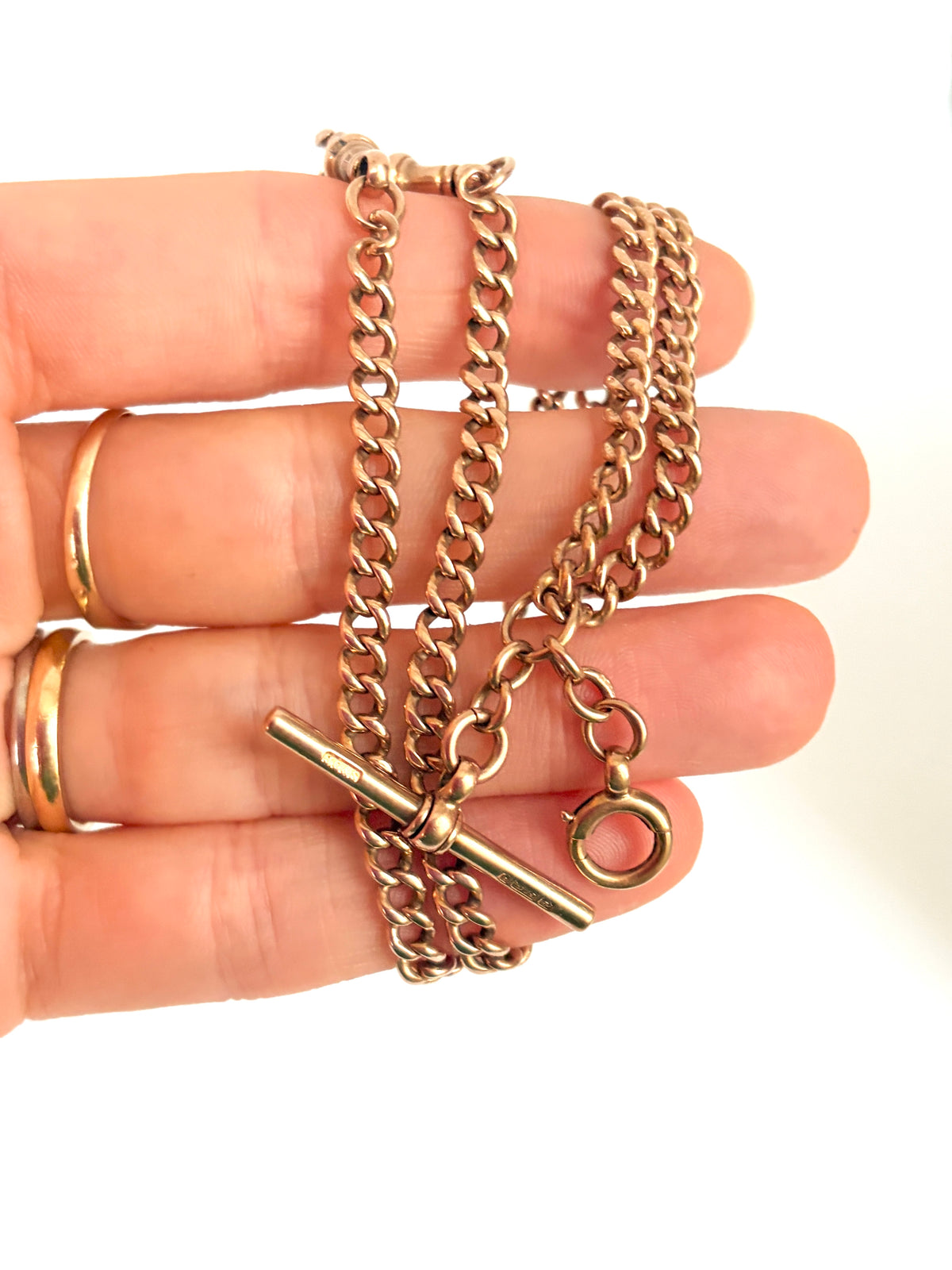 18 inch, Antique, Victorian 9ct Rosy Gold Albert Watch Chain (24.69g)