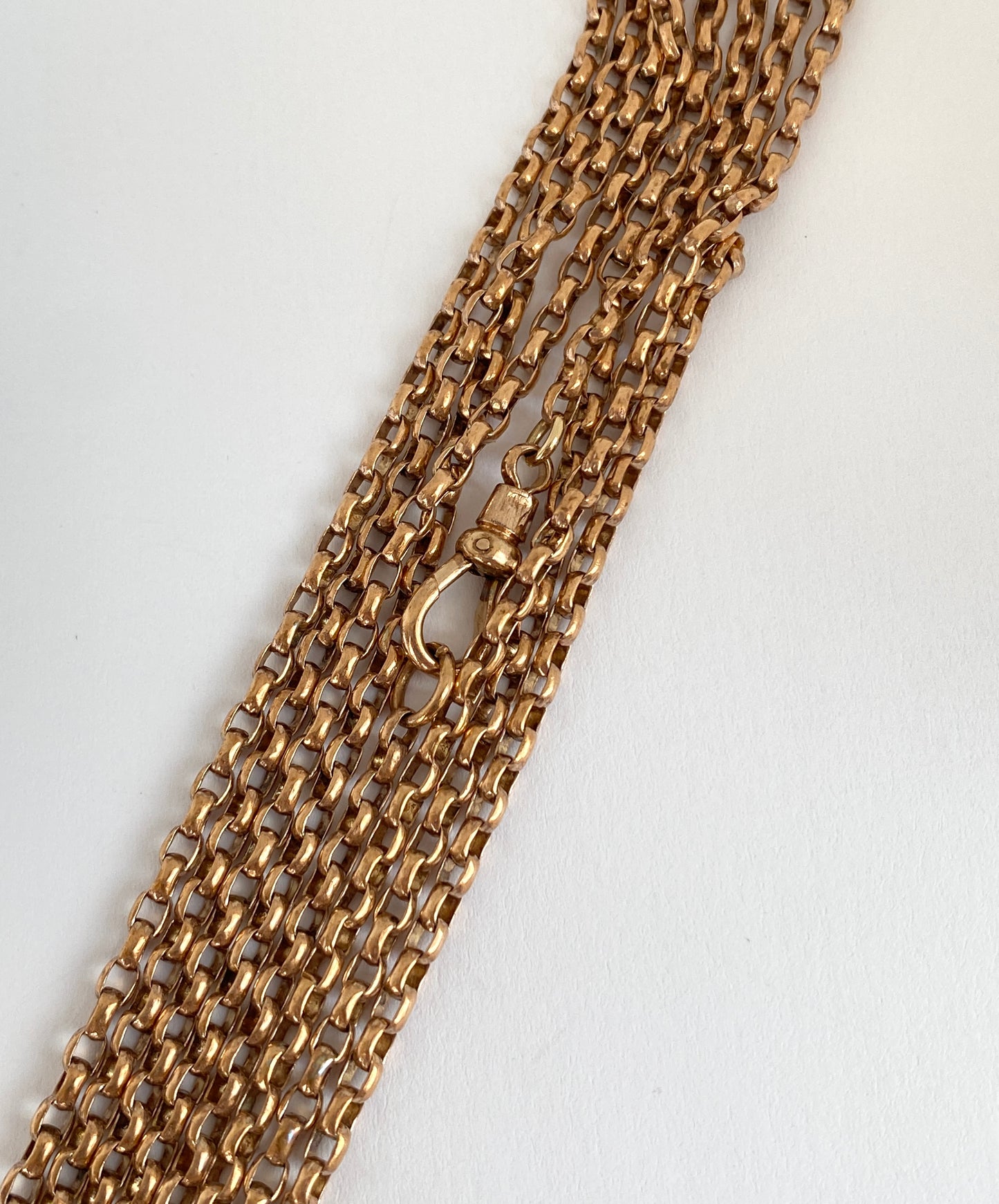 57 inch, Antique, Rolled Gold Victorian Long Guard Chain with Dog Clip 23.6g