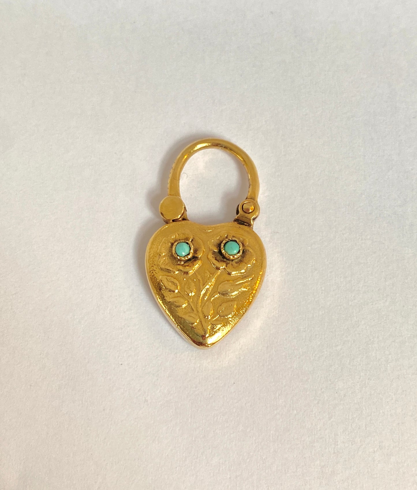 Rare, Vintage, Gold Vermeil, Turquoise and Agate Forget-Me-Not Padlock Charm/Pendant